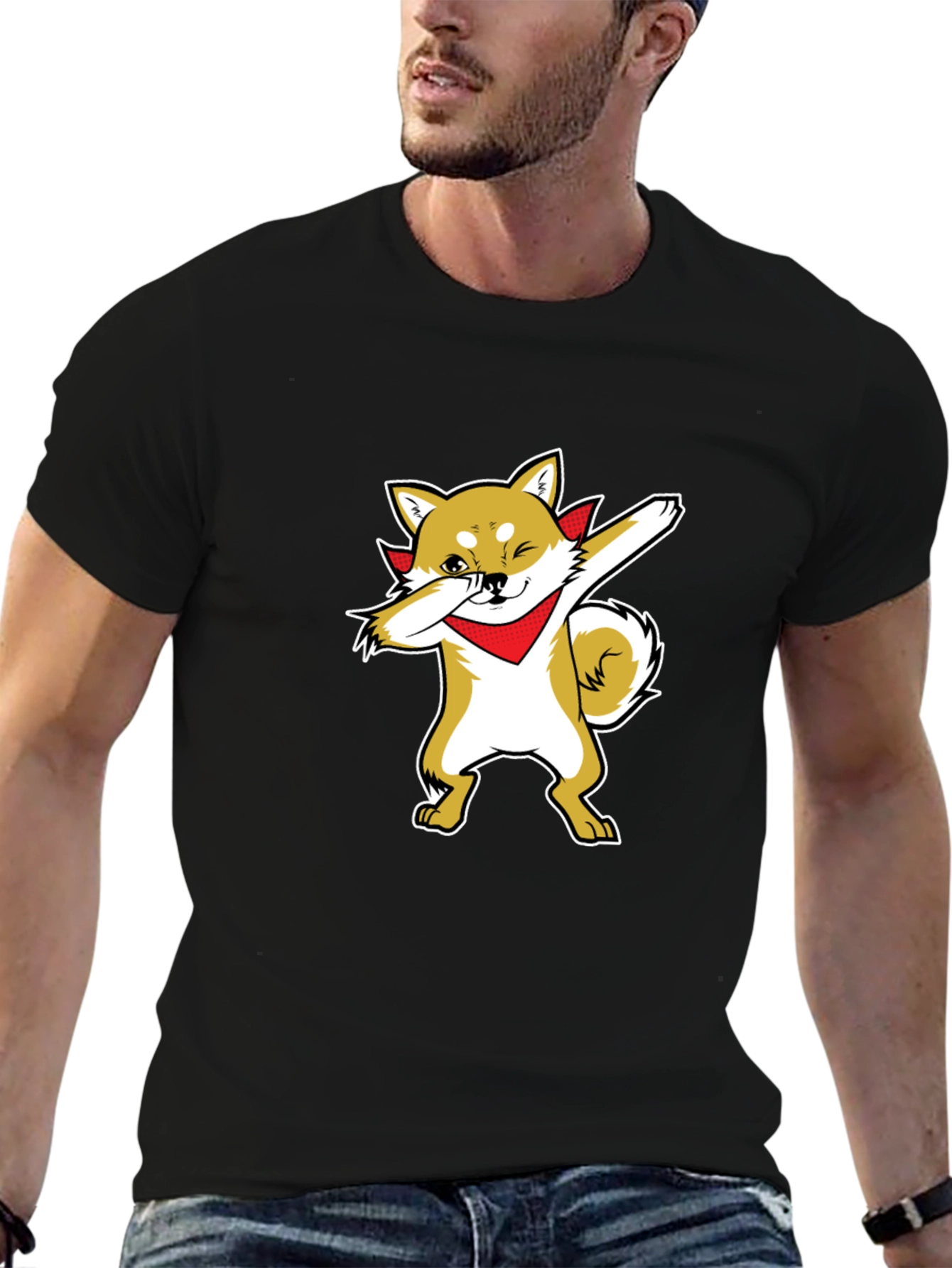 Camiseta Negra Hombre Diseño Shiba Inu Dab