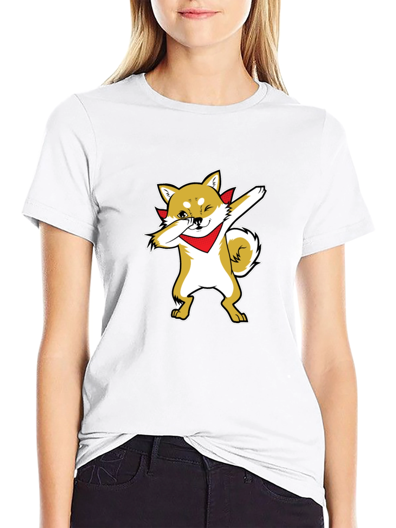 Camiseta Negra Hombre Diseño Shiba Inu Dab