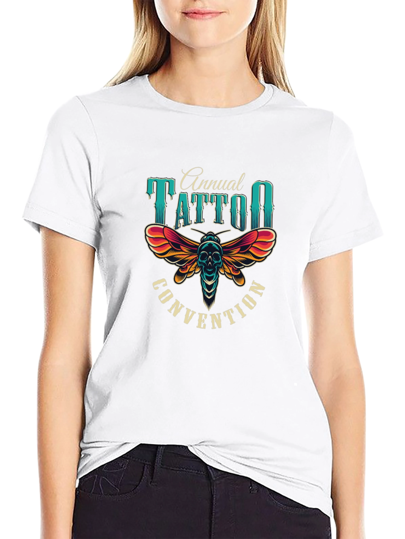 Camiseta Negra Estampada Convención de Tatuajes