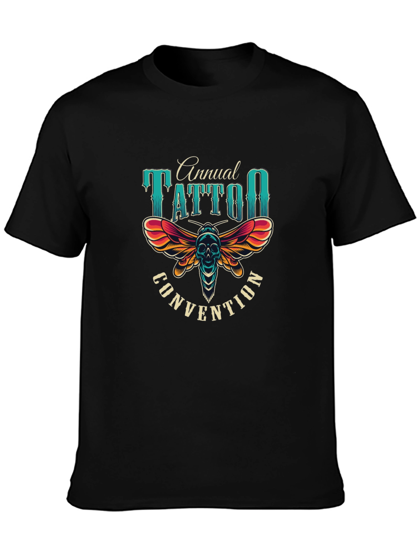 Camiseta Negra Estampada Convención de Tatuajes