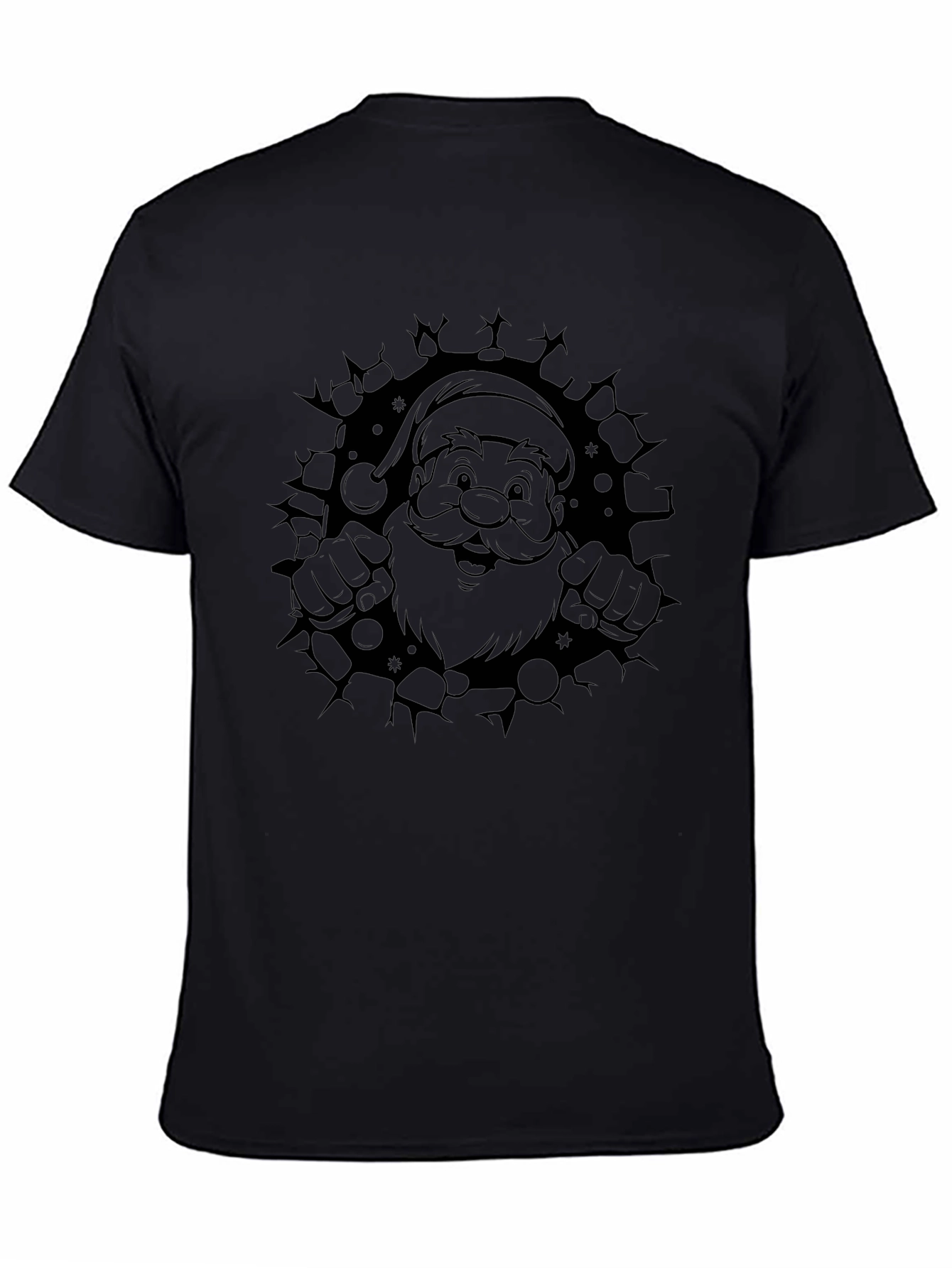 Camiseta Negra Navideña con Diseño de Santa Claus