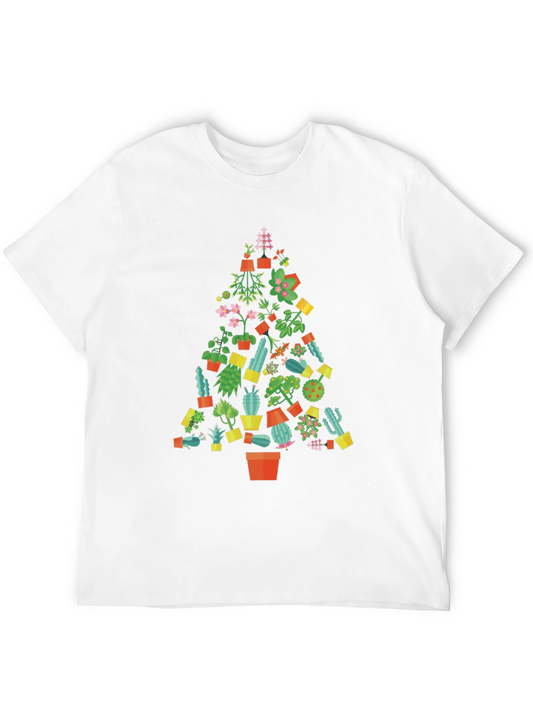 Camiseta Negra con Diseño de Árbol de Cactus Navideño