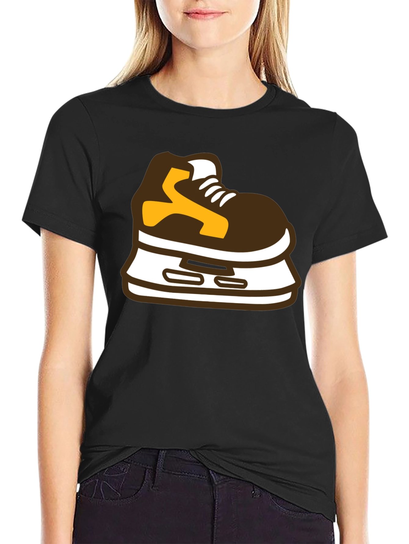 Camiseta Negra con Diseño de Patín de Hielo