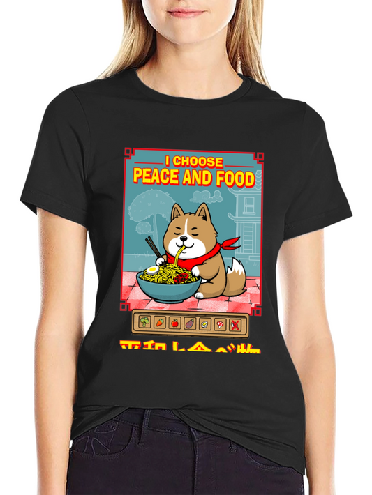 Camiseta Negra con Diseño de Perro Amante de la Comida