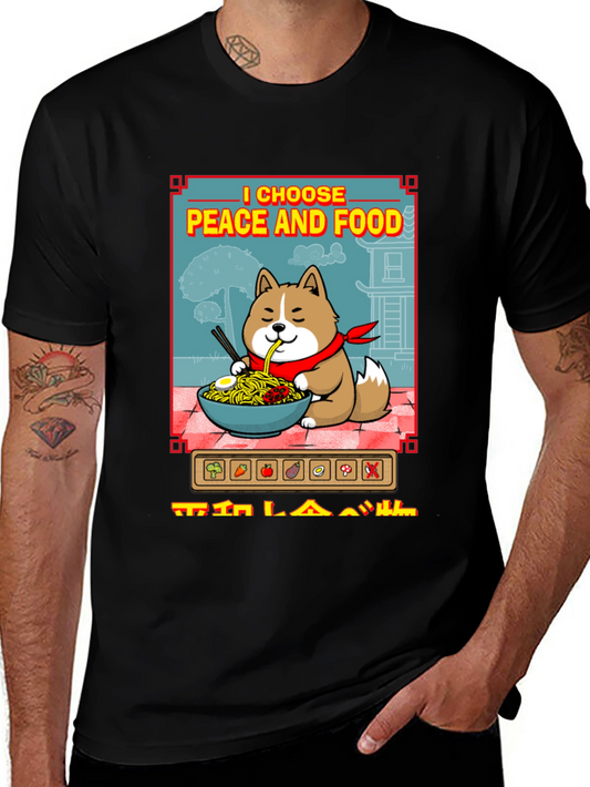 Camiseta Negra con Diseño de Perro Amante de la Comida
