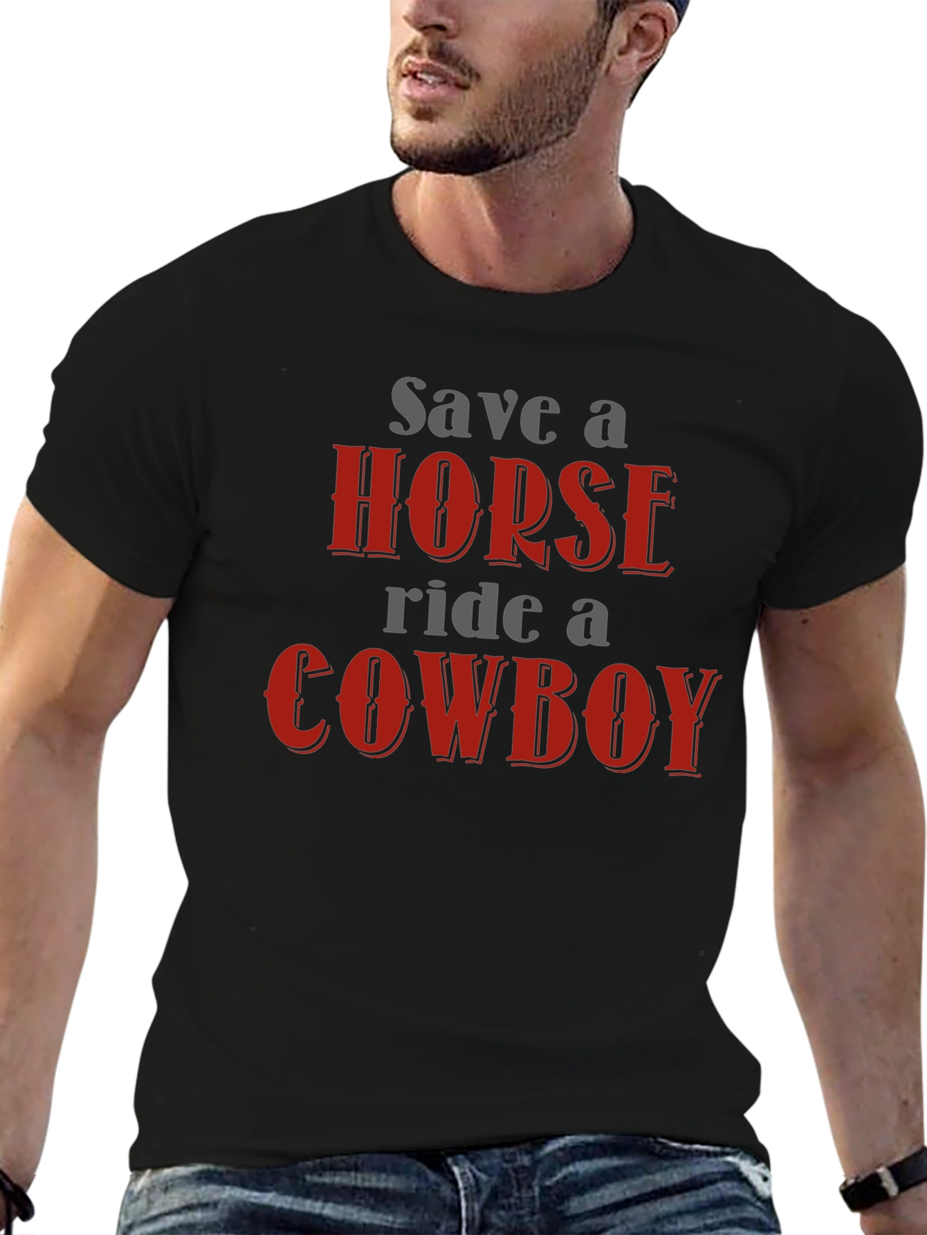 Camiseta Negra: Salva un Caballo Monta un Vaquero