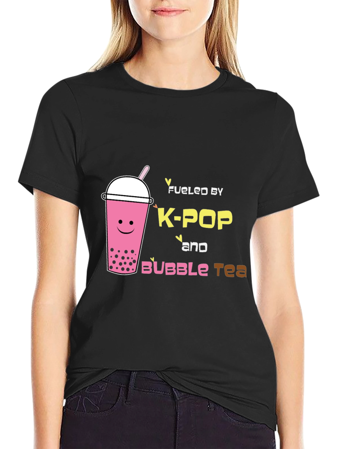 Camiseta Negra K-Pop & Bubble Tea
