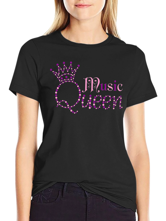 Camiseta Negra Music Queen con Diseño de Corona