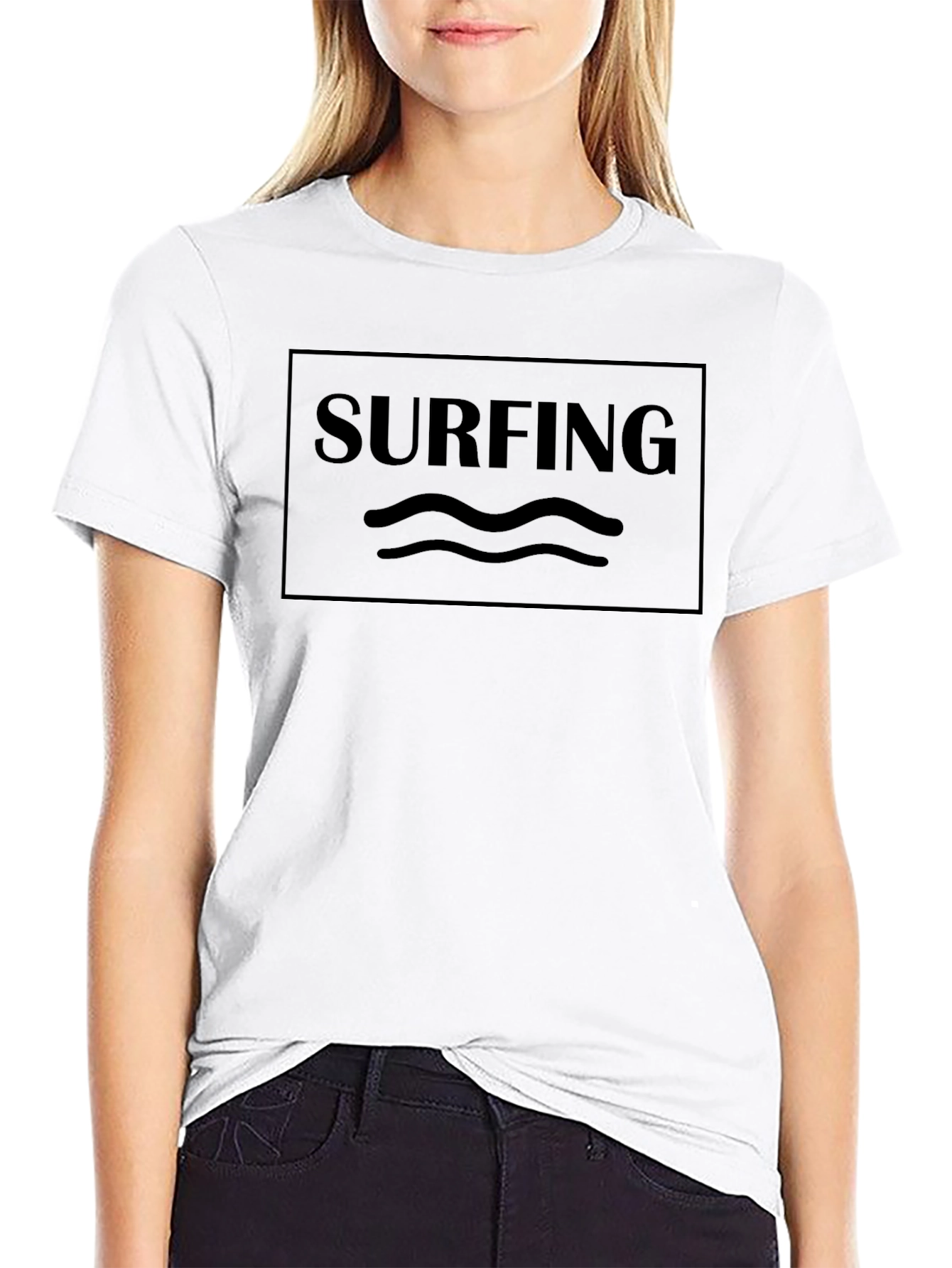 Camiseta Negra Estampado Surfing Ondas