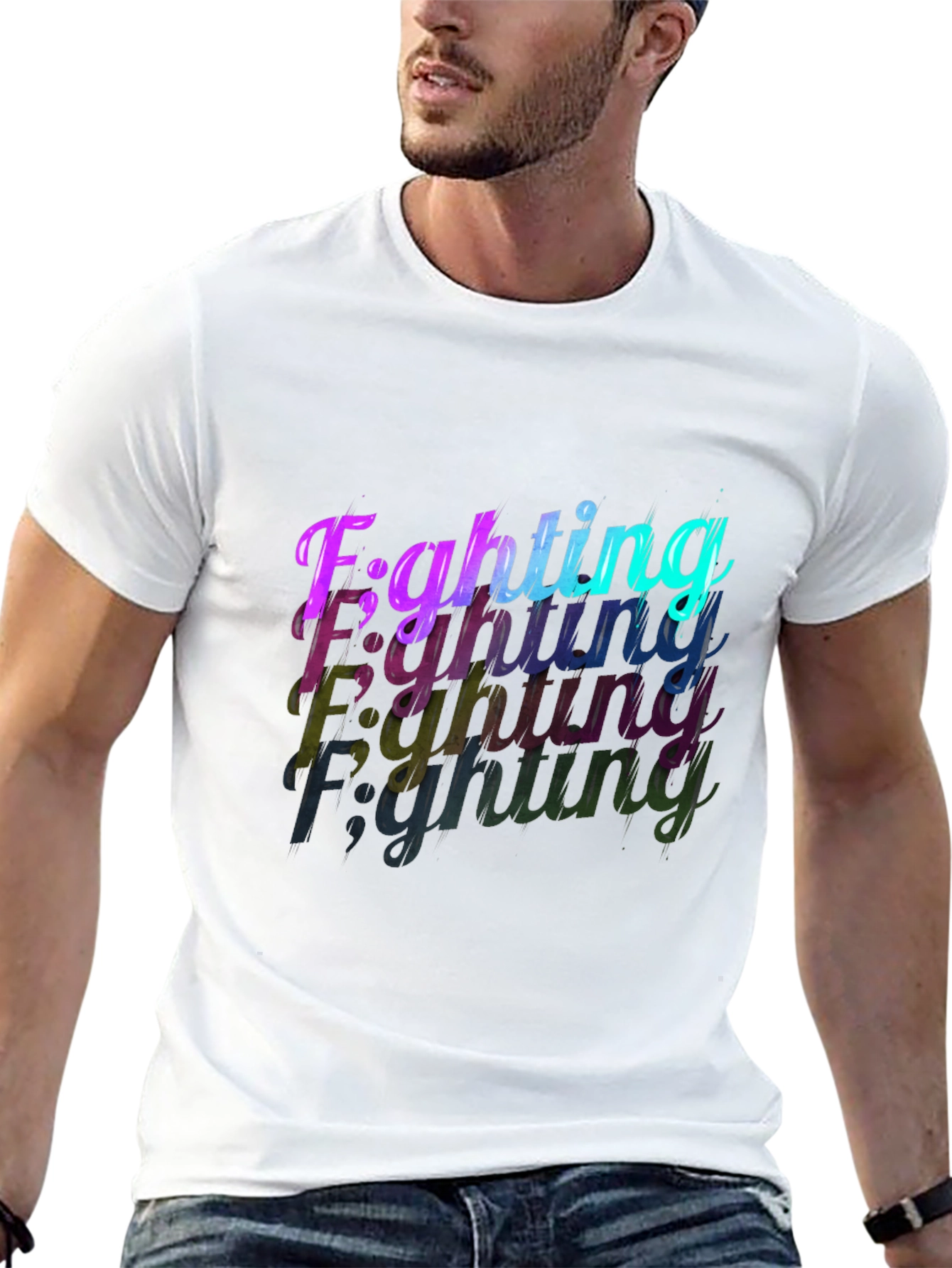 Camiseta Negra con Diseño Fighting en Degradado