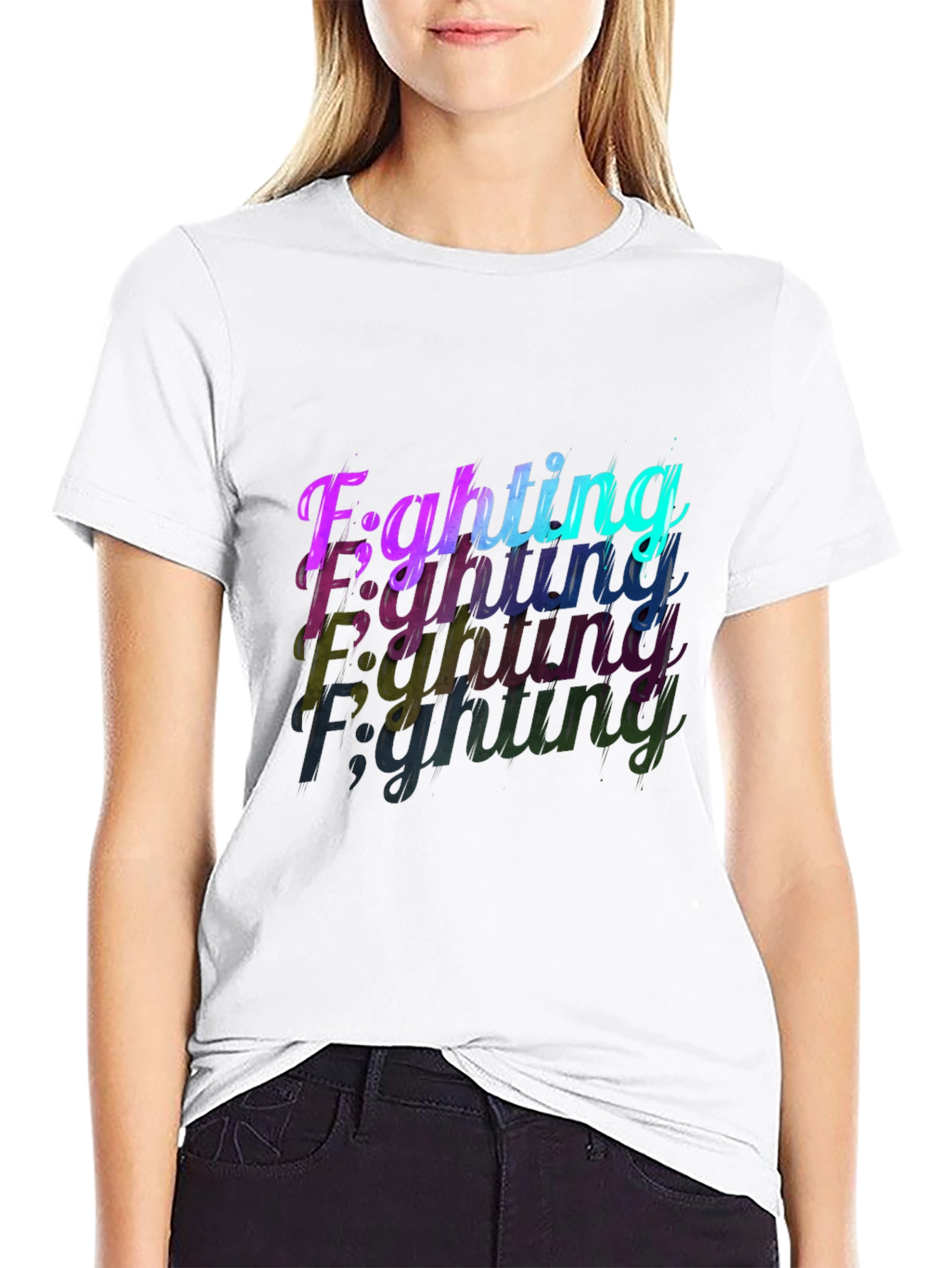 Camiseta Negra con Diseño Fighting en Degradado