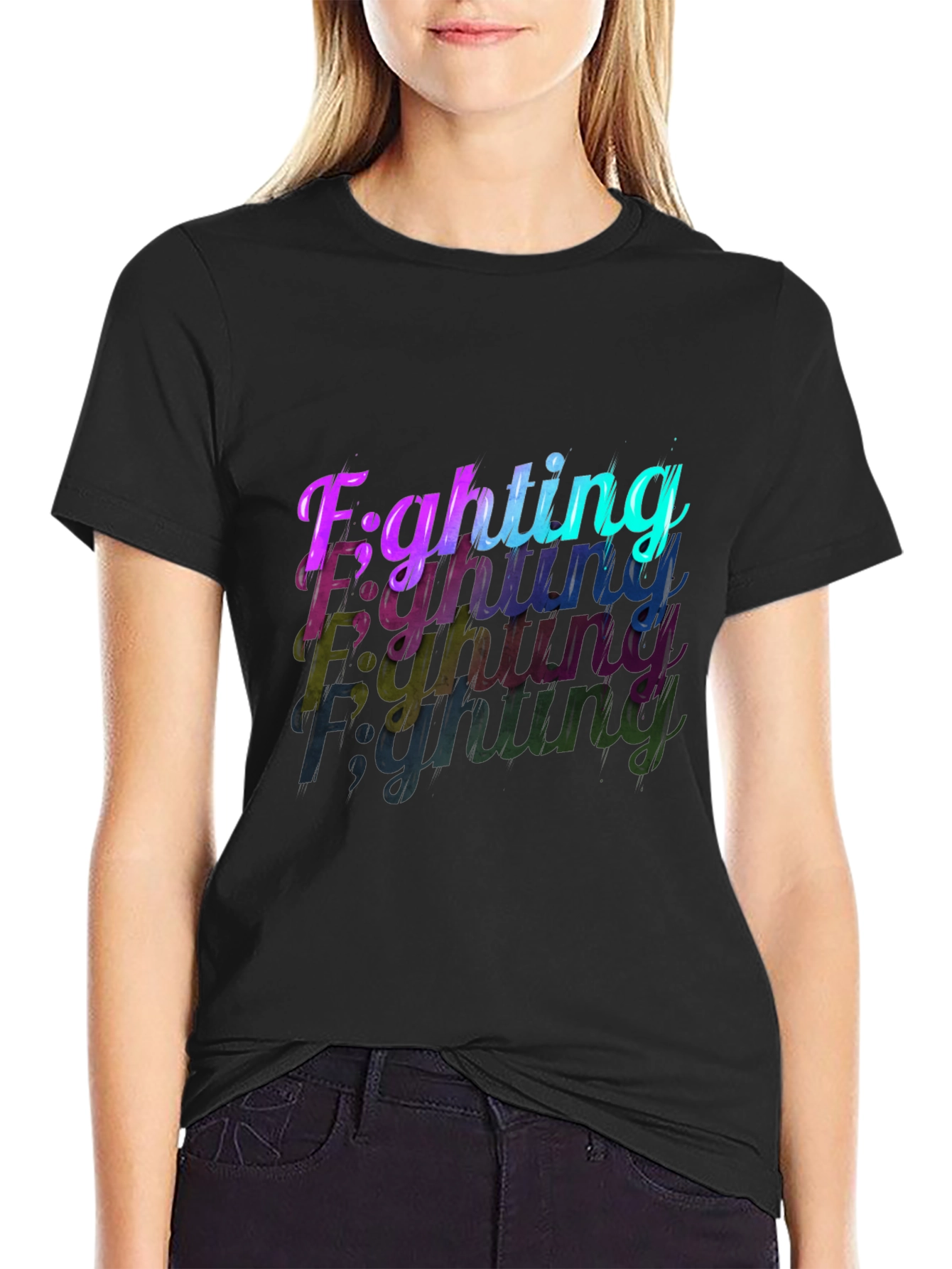 Camiseta Negra con Diseño Fighting en Degradado