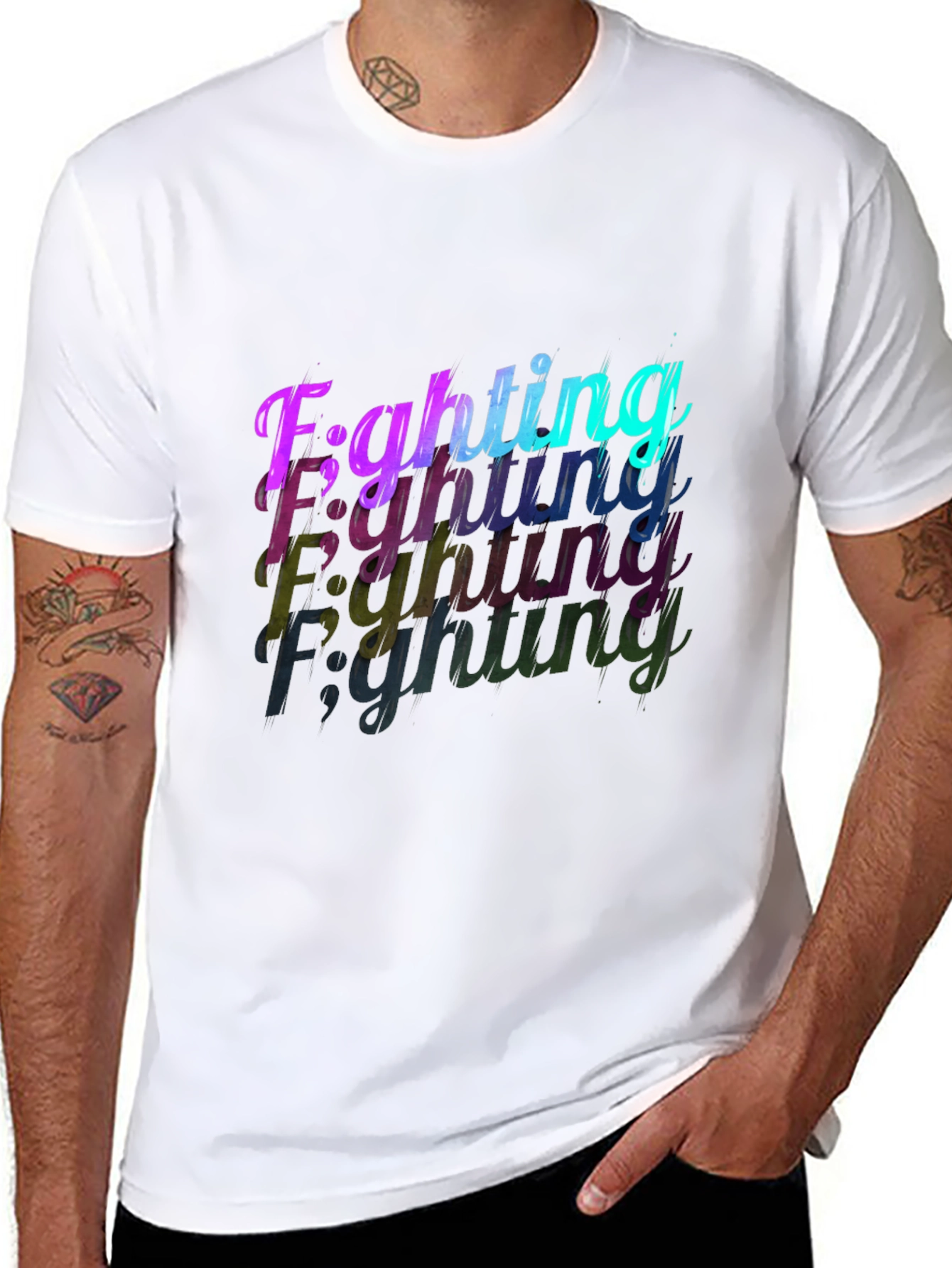 Camiseta Negra con Diseño Fighting en Degradado