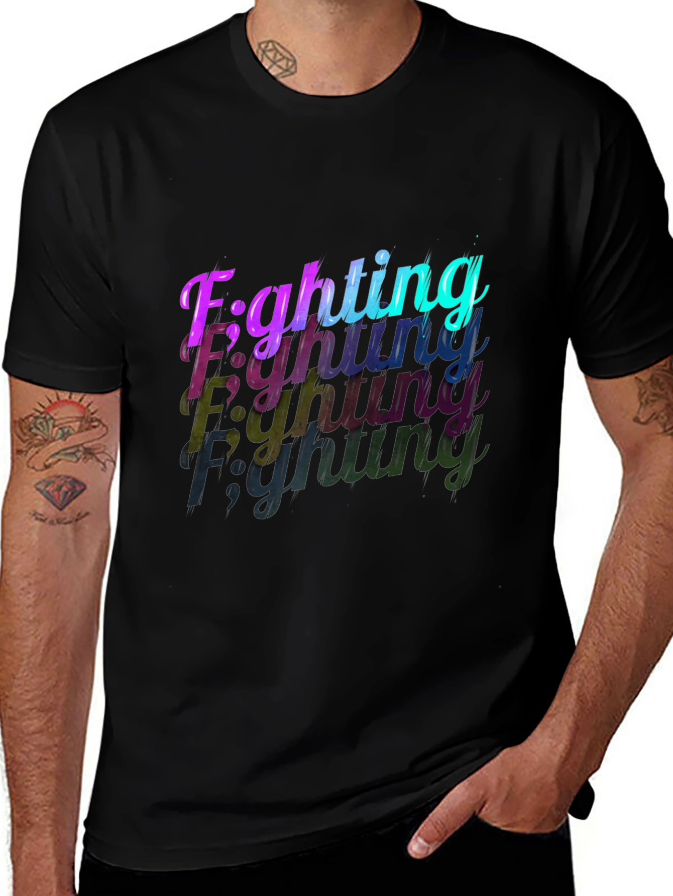 Camiseta Negra con Diseño Fighting en Degradado