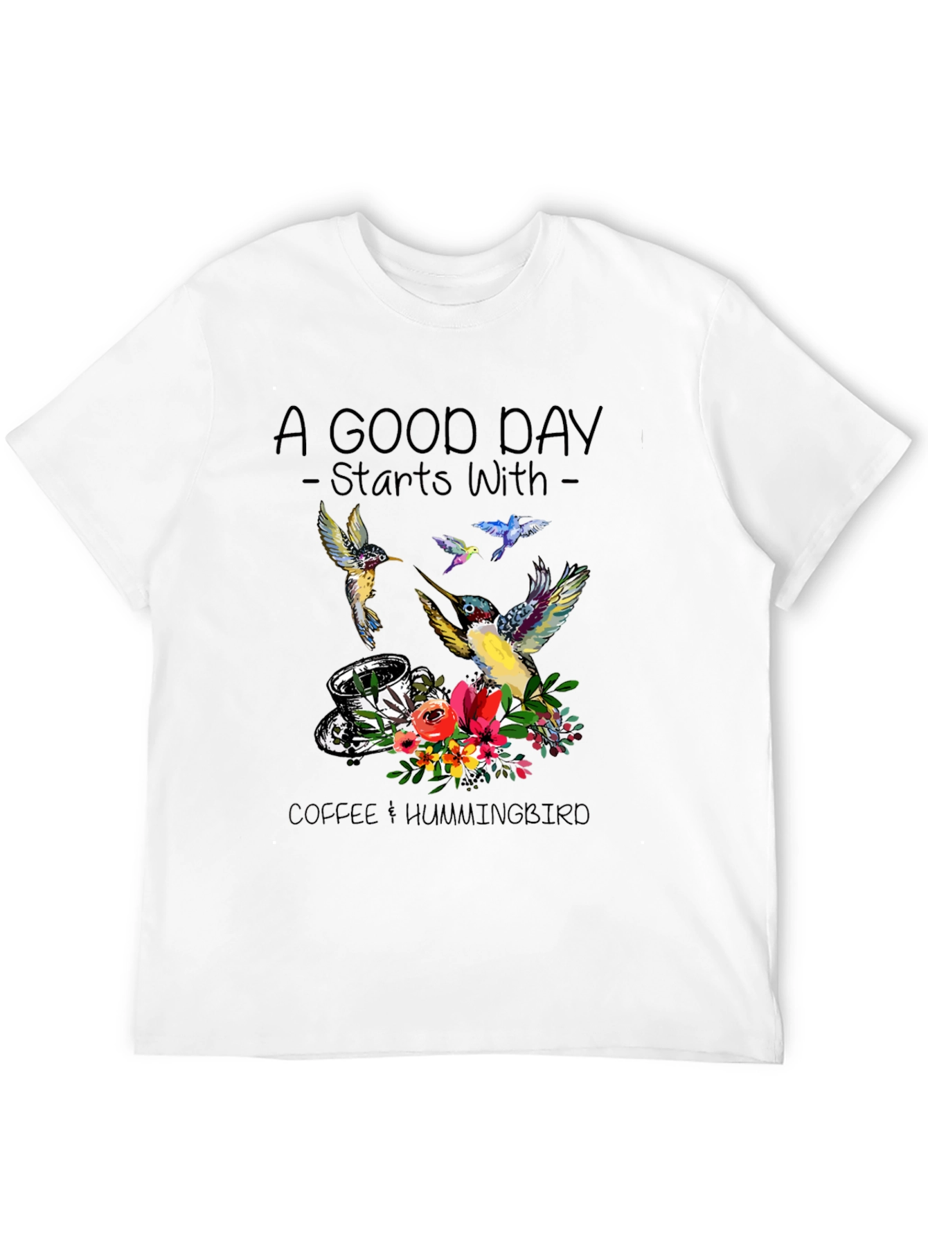 Camiseta Negra Café y Colibríes