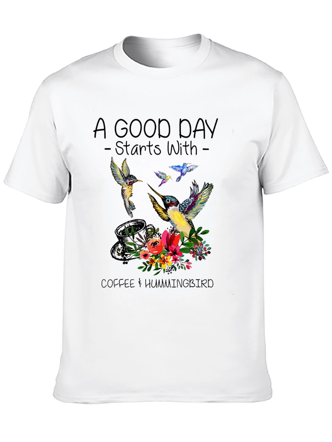 Camiseta Negra Café y Colibríes