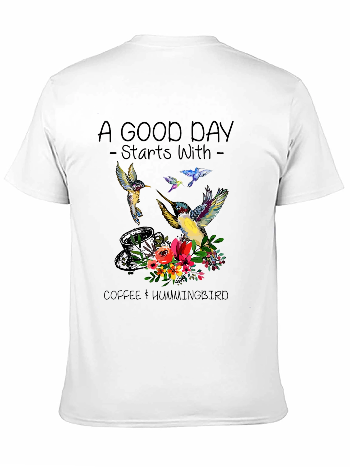 Camiseta Negra Café y Colibríes