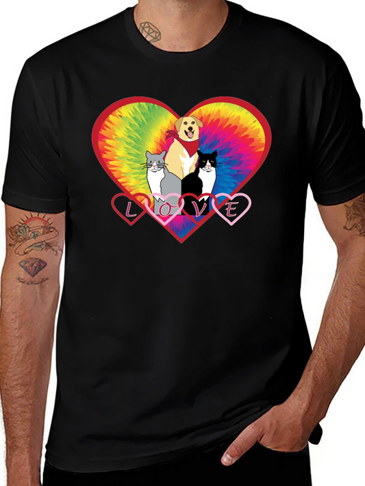 Camiseta Amor Animal: Perro y Gatos Corazón Tie-Dye
