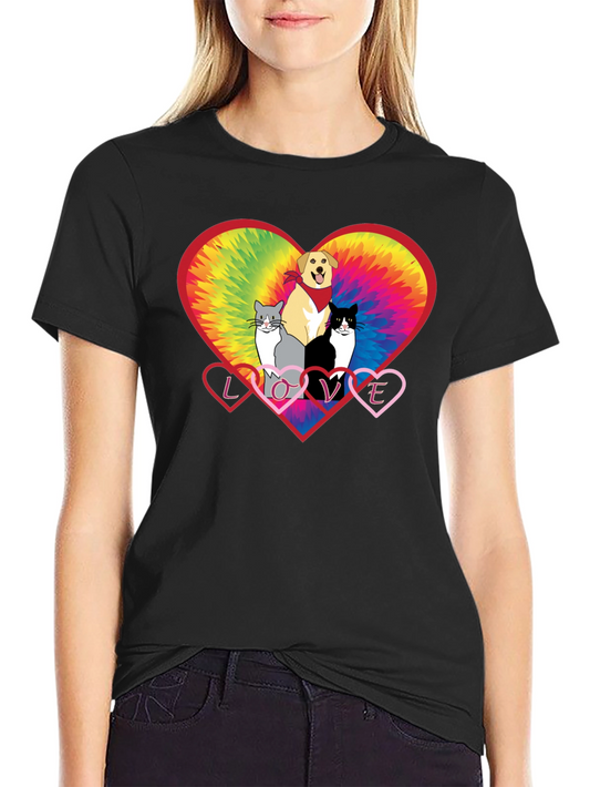 Camiseta Amor Animal: Perro y Gatos Corazón Tie-Dye