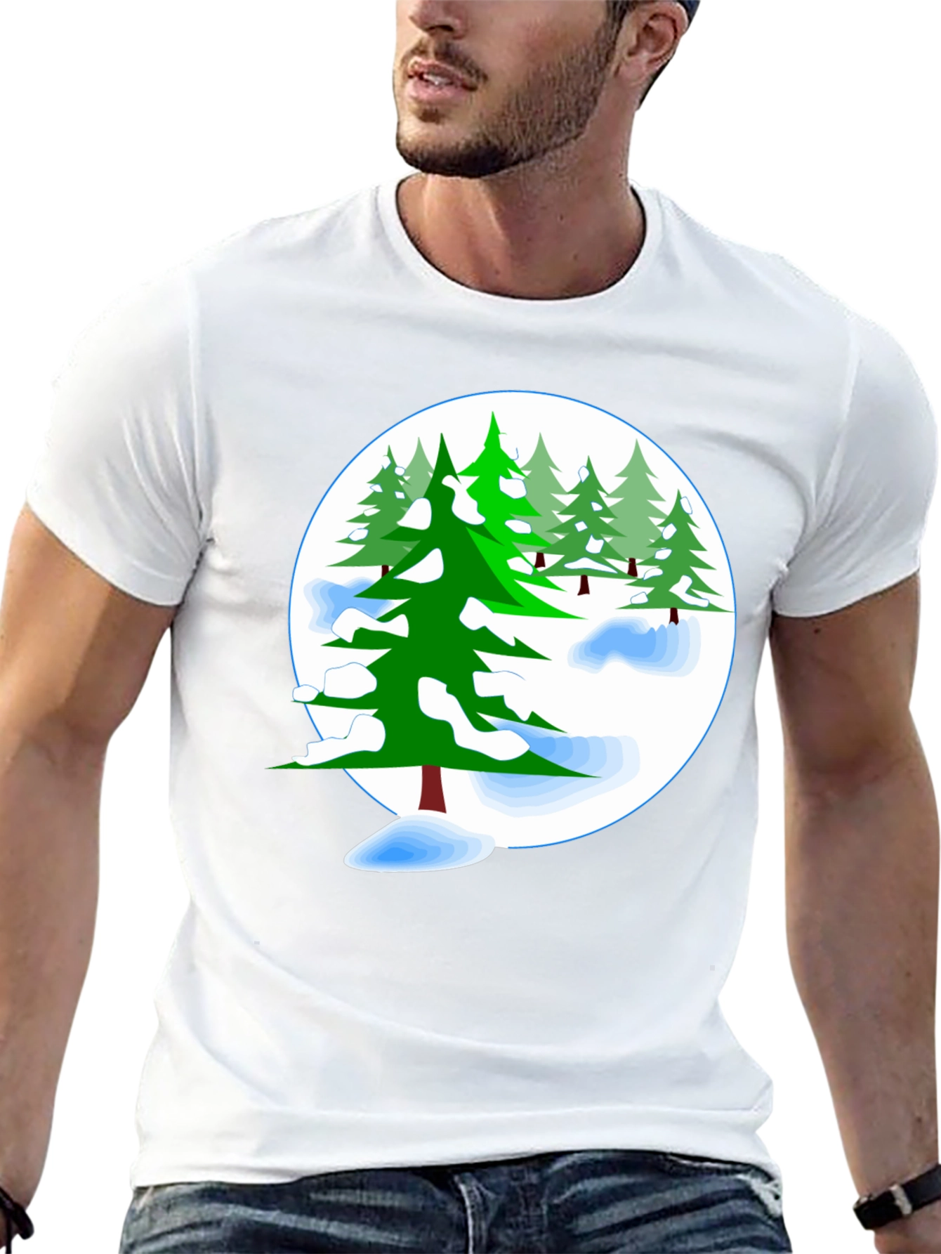 Camiseta Negra Diseño Árboles Navideños