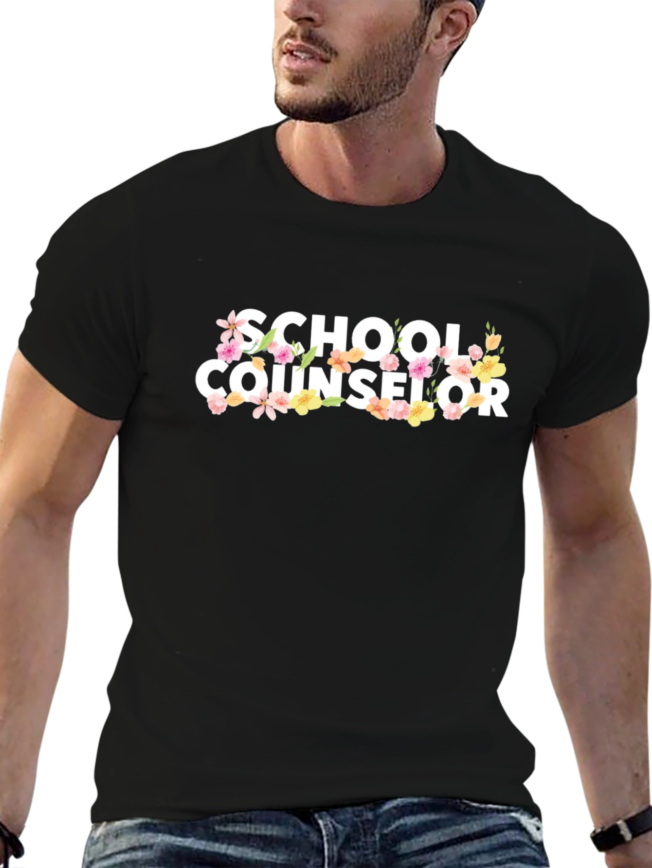 Camiseta Negra School Counselor Floral