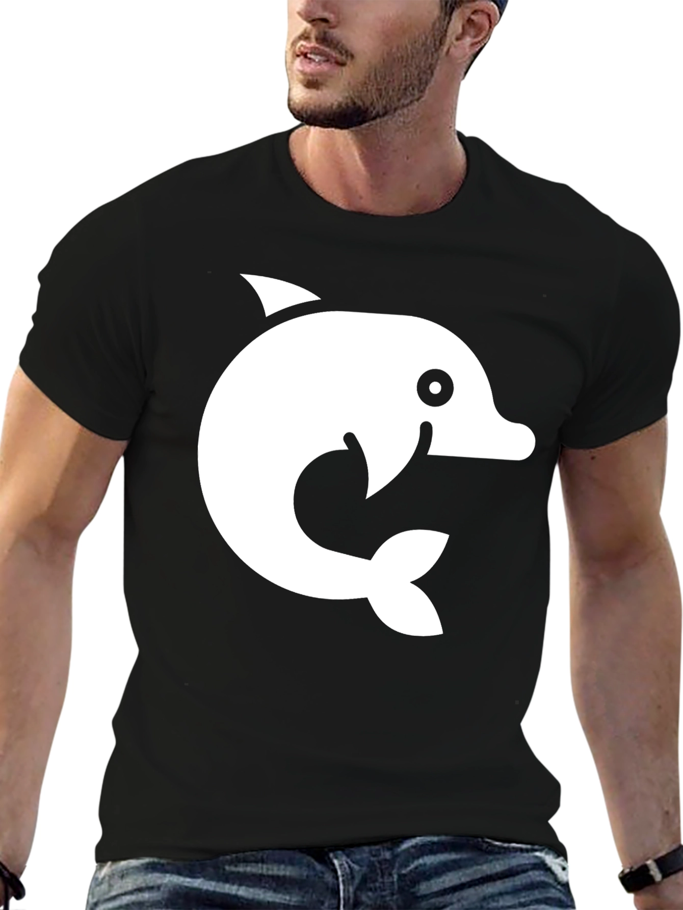 Camiseta Negra con Diseño de Delfín Blanco