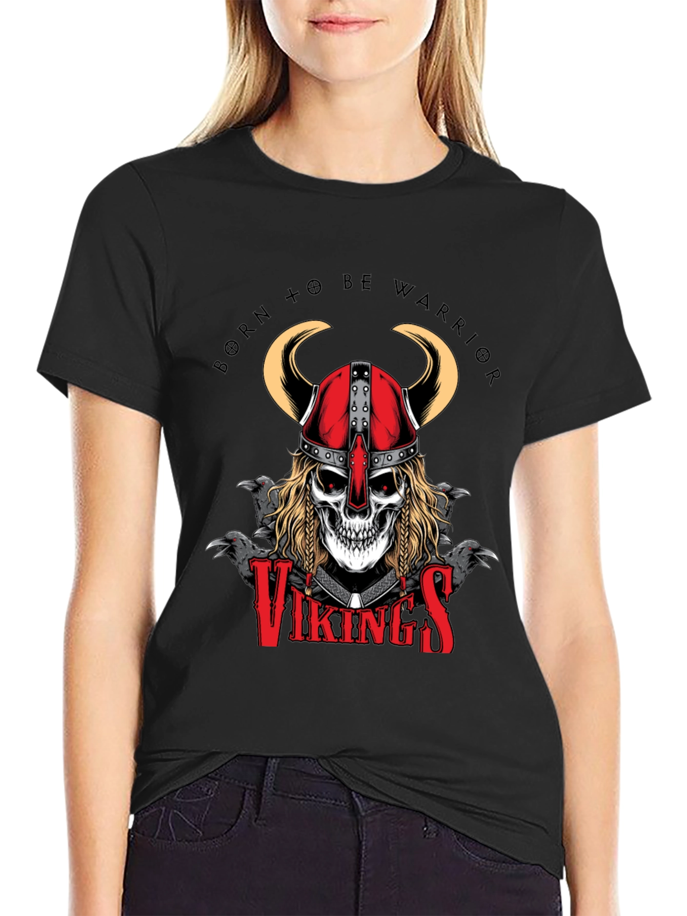 Camiseta Negra Vikingos Cráneo Guerrero