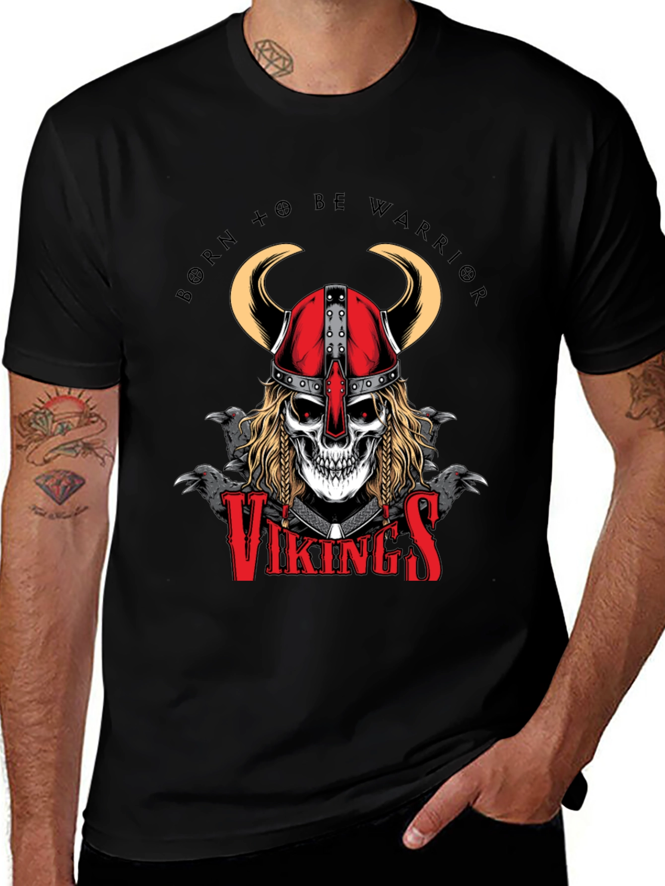 Camiseta Negra Vikingos Cráneo Guerrero