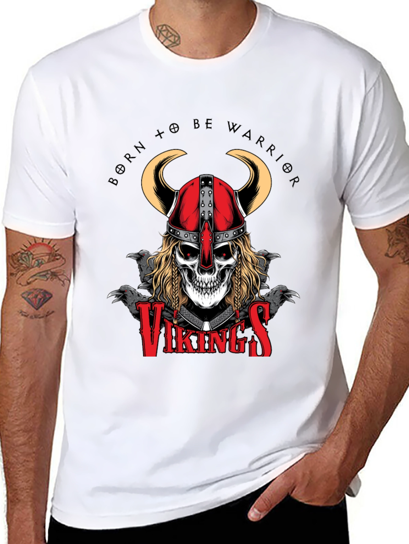 Camiseta Negra Vikingos Cráneo Guerrero