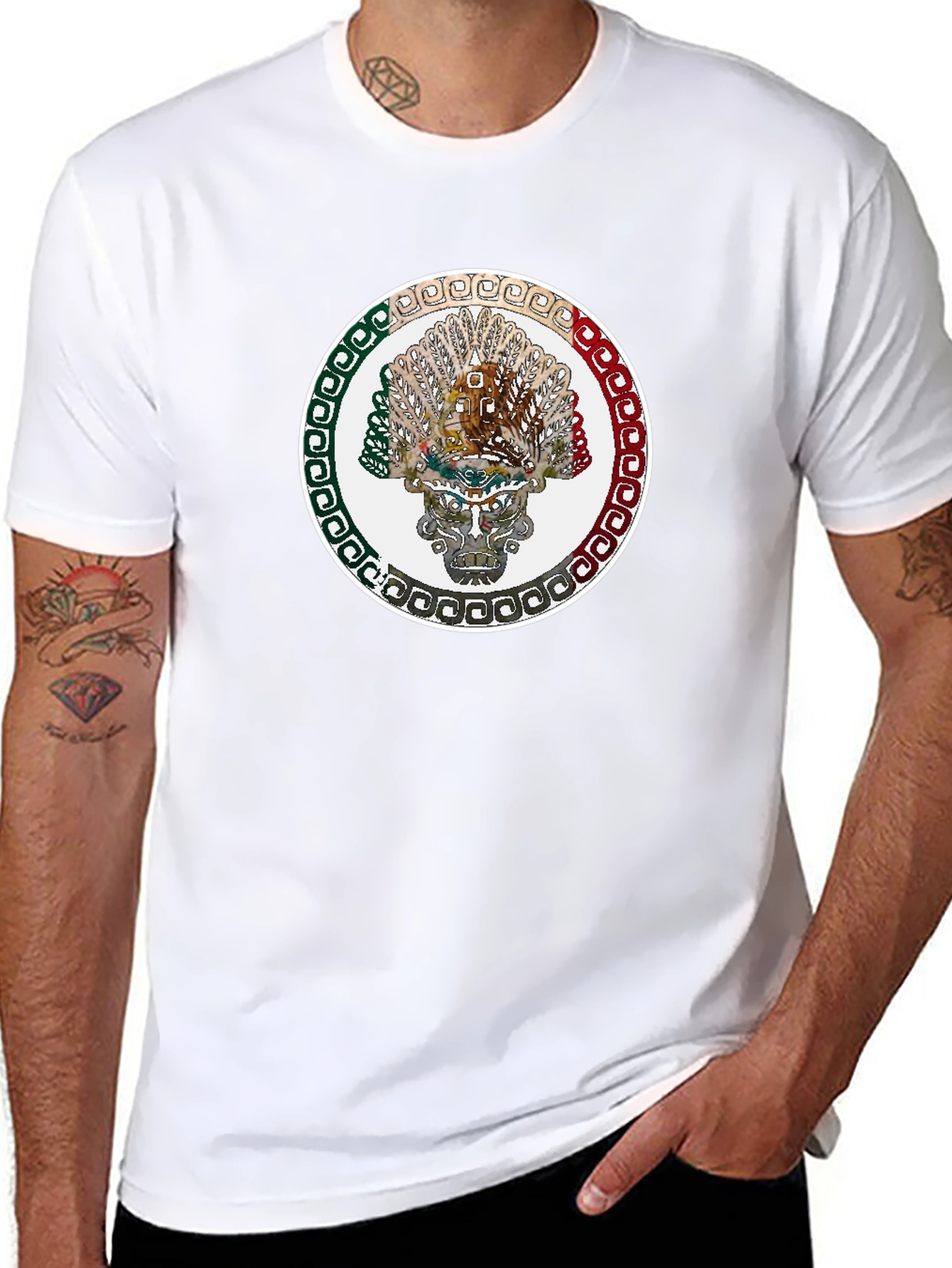 Camiseta Negra con Diseño Azteca Circular