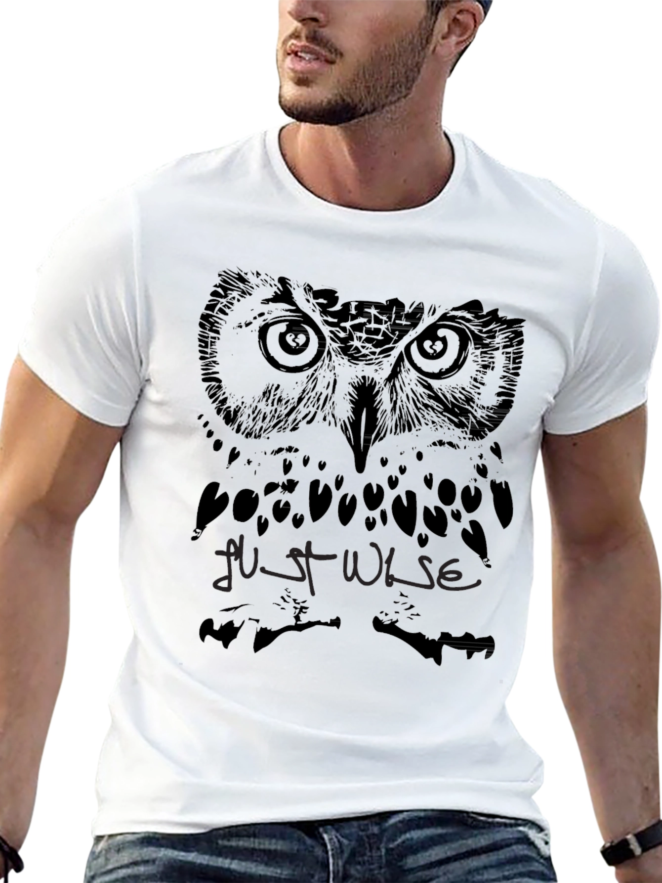 Camiseta Negra con Diseño de Búho Just Wise