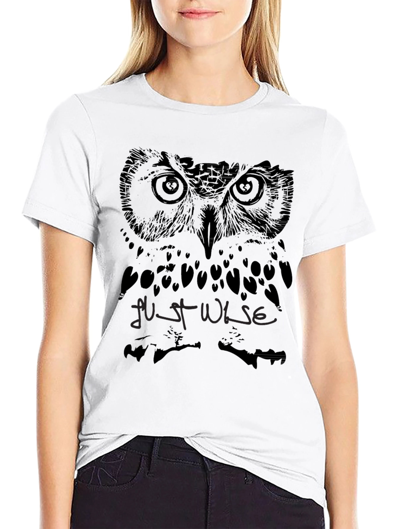 Camiseta Negra con Diseño de Búho Just Wise