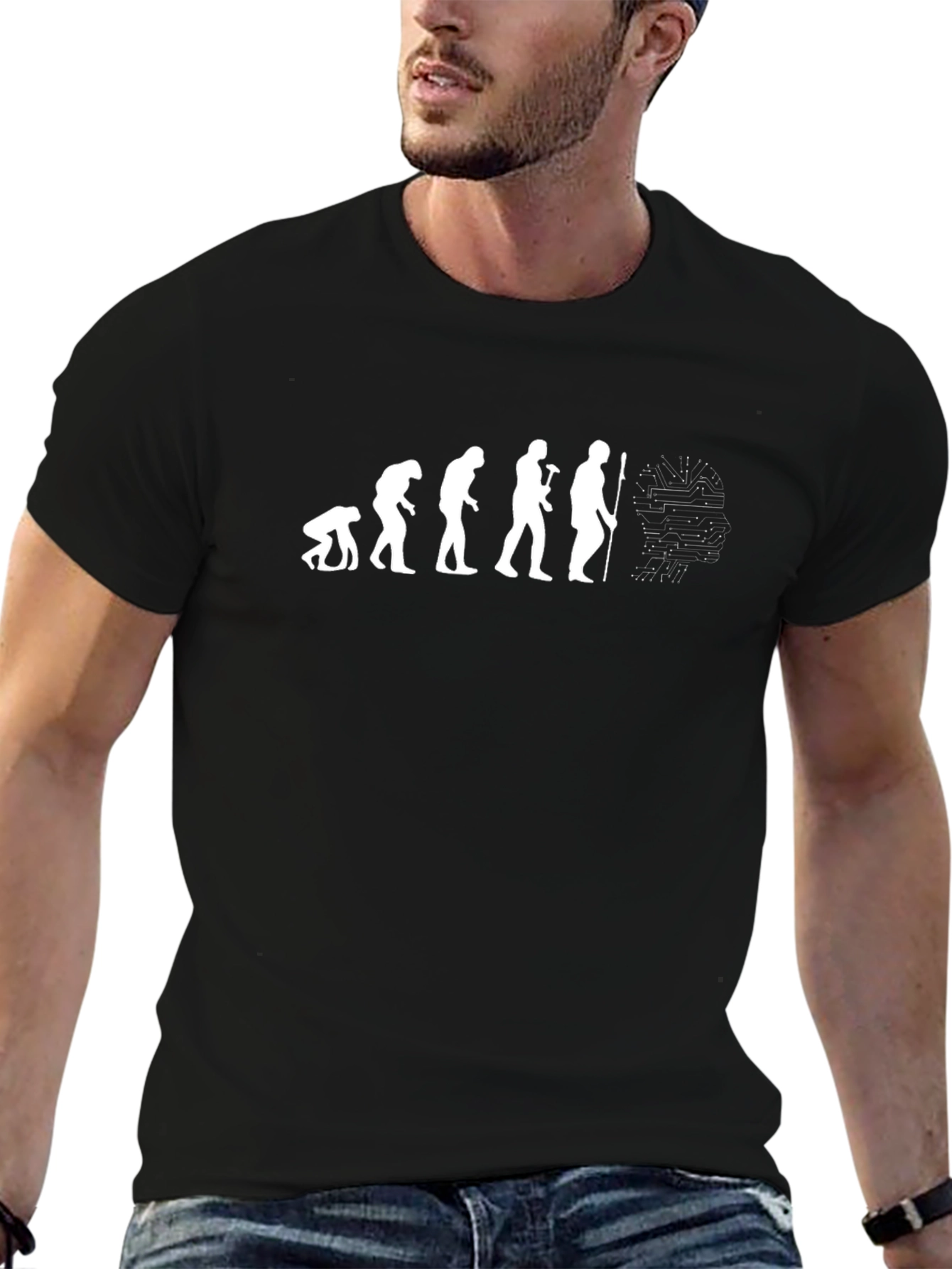 Camiseta Negra Evolución Tecnológica Hombre
