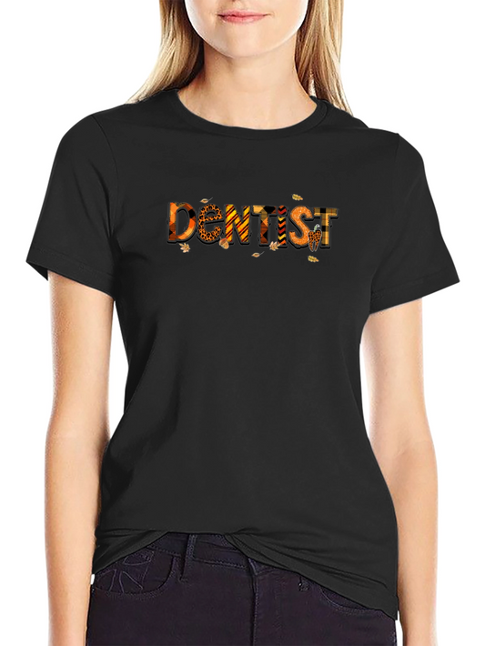 Camiseta Negra Estampada Dentista Otoñal