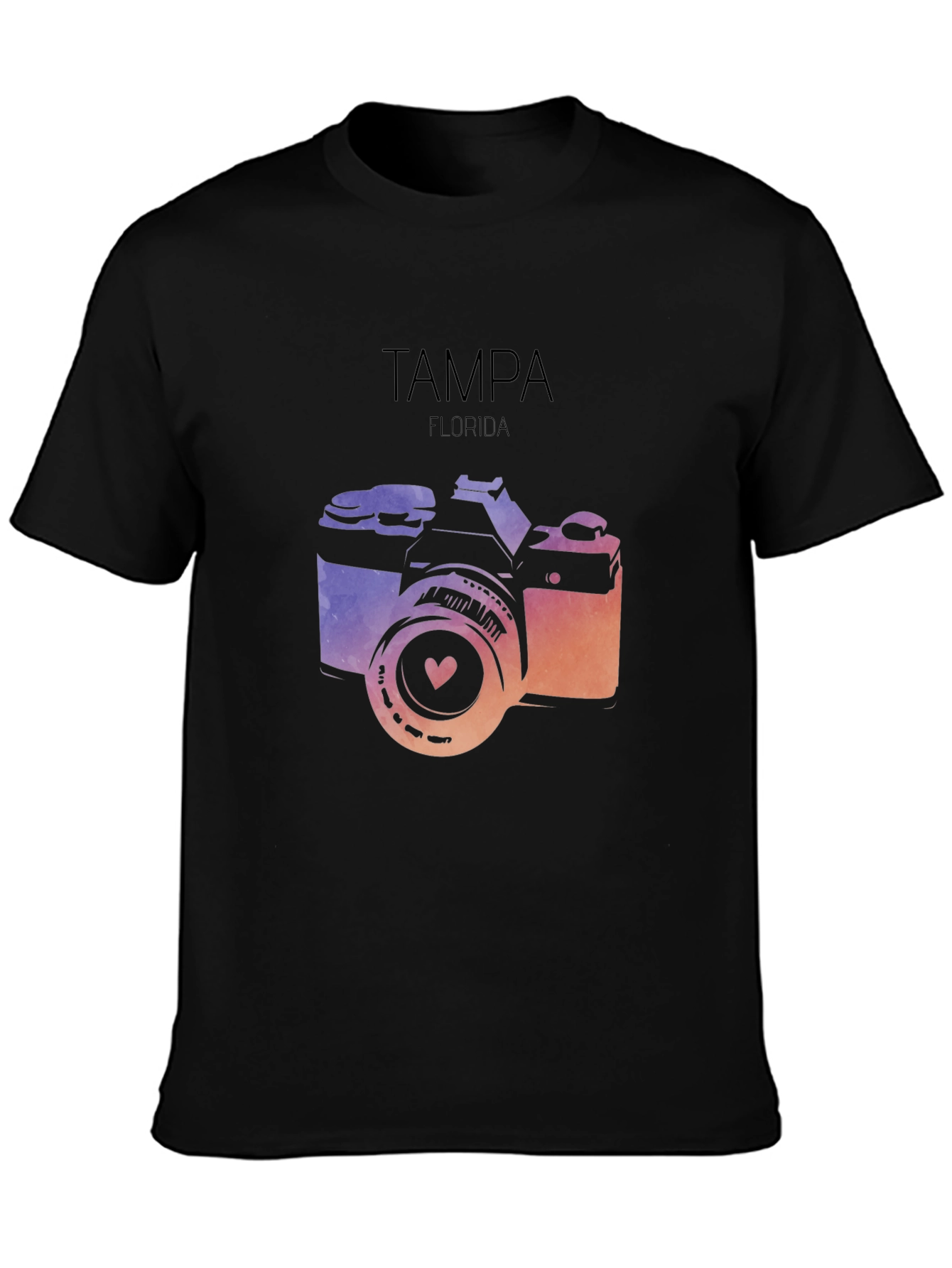 Camiseta Negra con Diseño de Cámara Tampa Florida