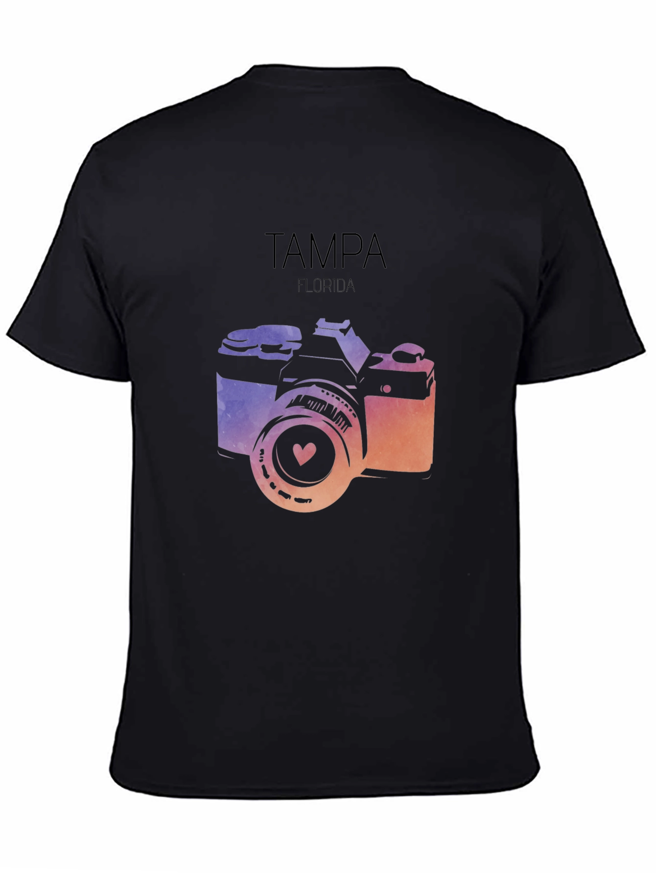 Camiseta Negra con Diseño de Cámara Tampa Florida