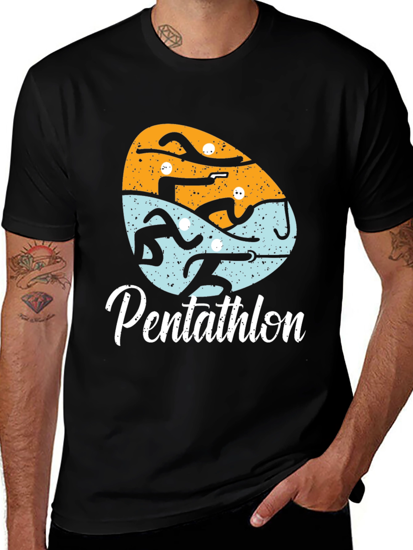 Camiseta Negra Pentatlón Diseño Gráfico Único