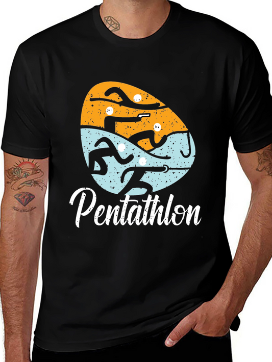 Camiseta Negra Pentatlón Diseño Gráfico Único