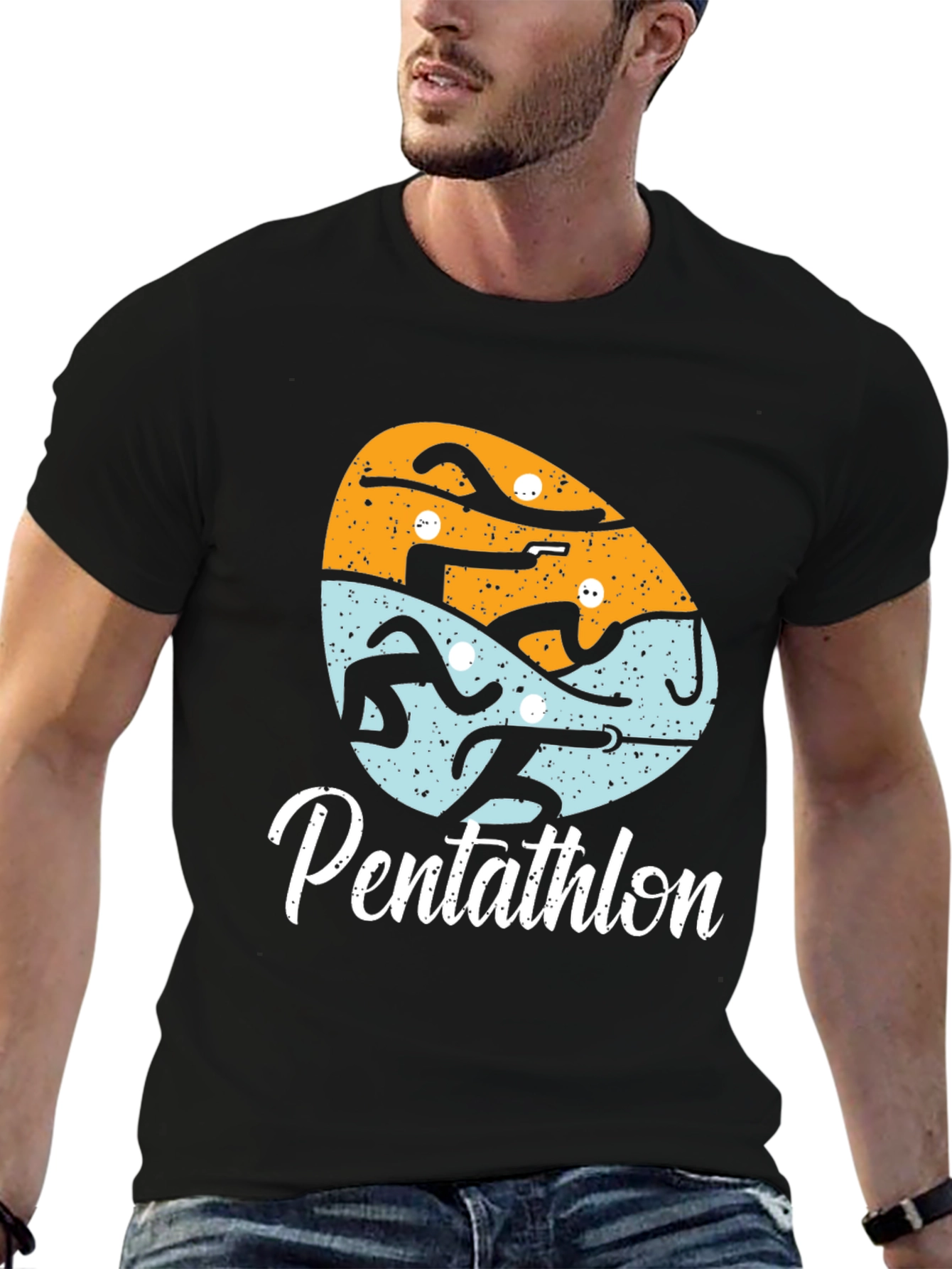 Camiseta Negra Pentatlón Diseño Gráfico Único