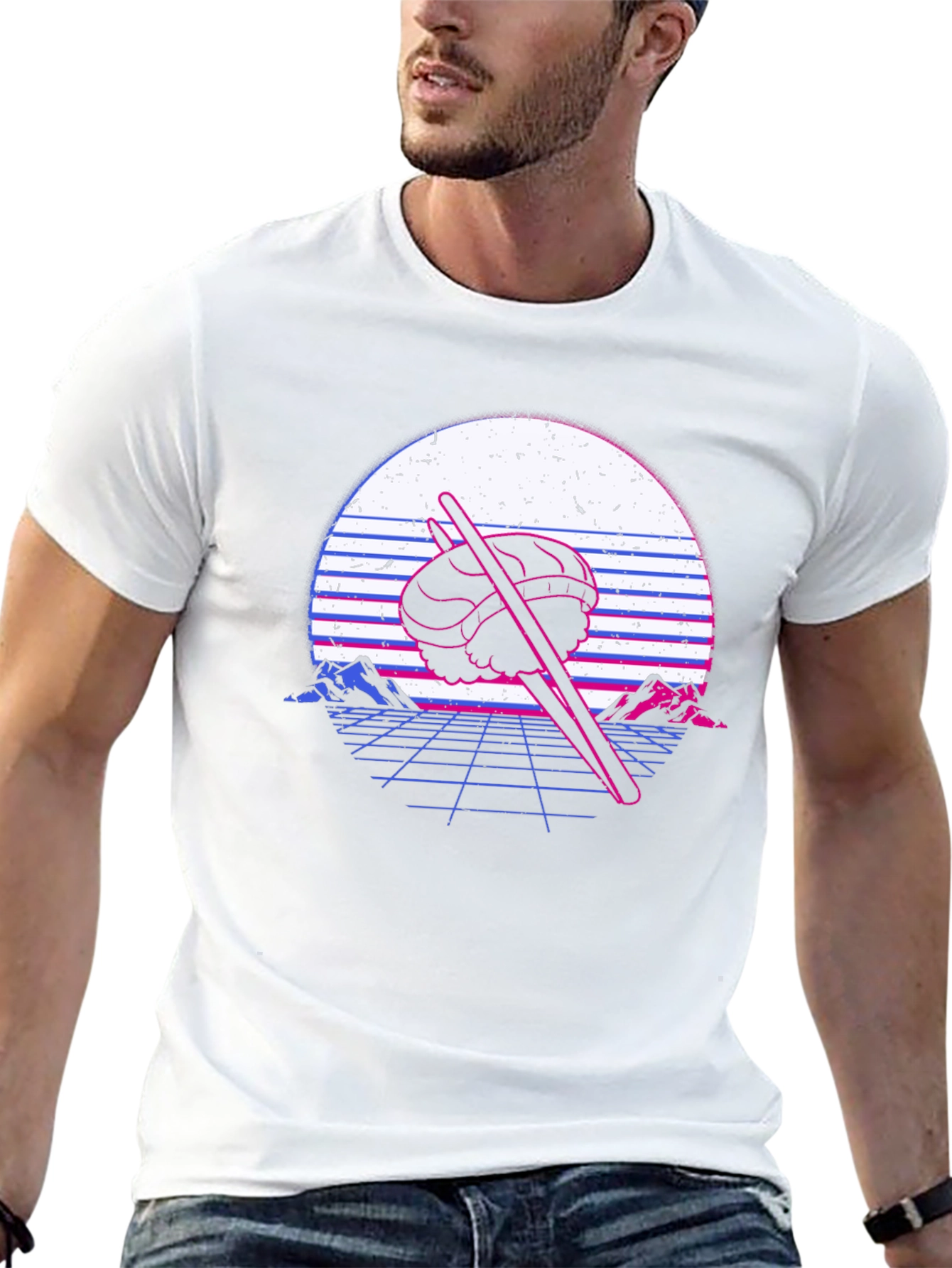 Camiseta Negra con Diseño Sushi Retro