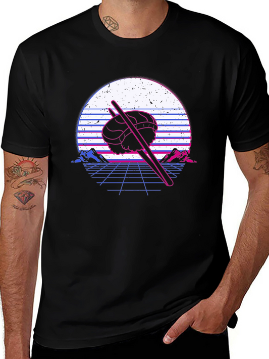Camiseta Negra con Diseño Sushi Retro