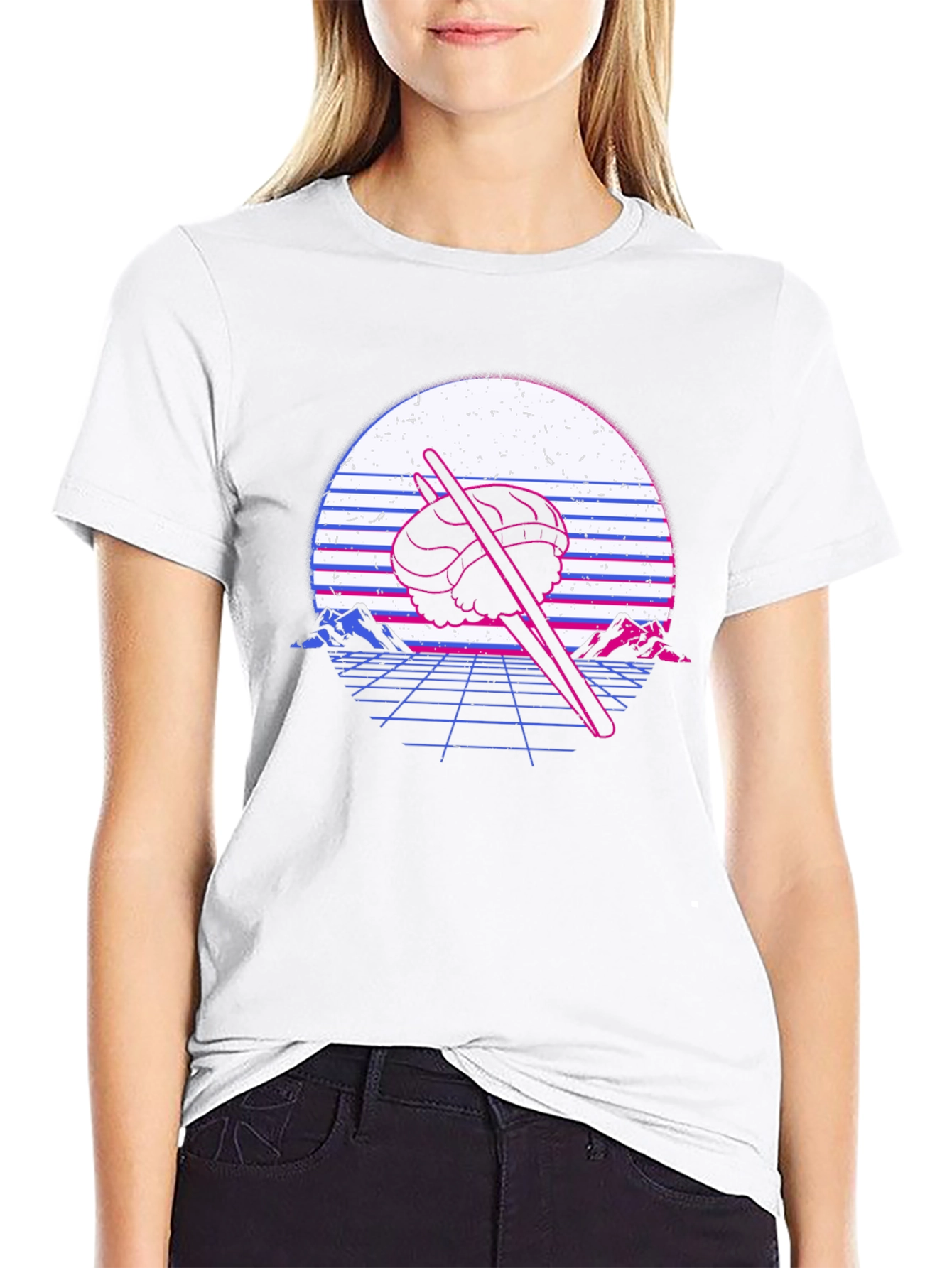 Camiseta Negra con Diseño Sushi Retro