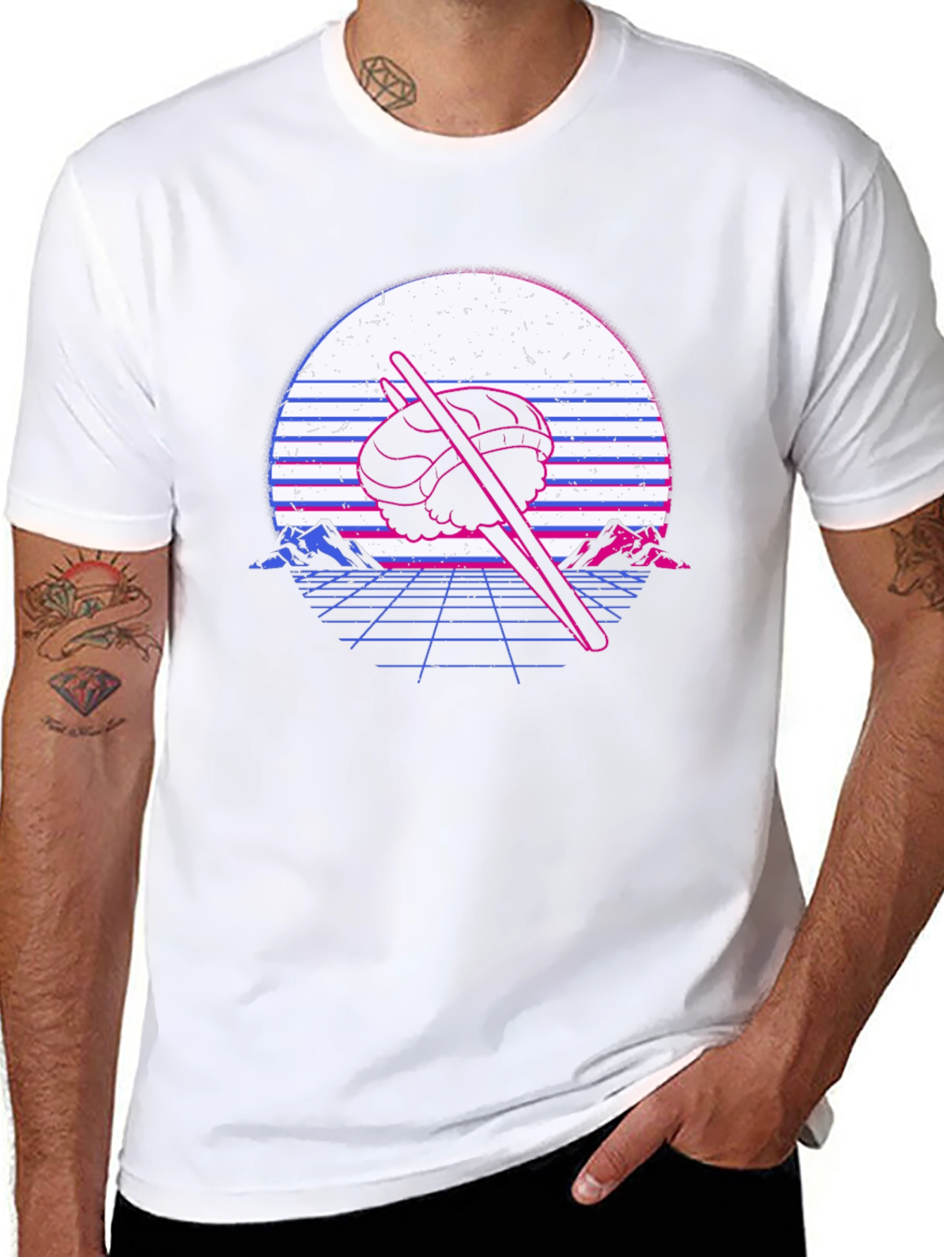 Camiseta Negra con Diseño Sushi Retro