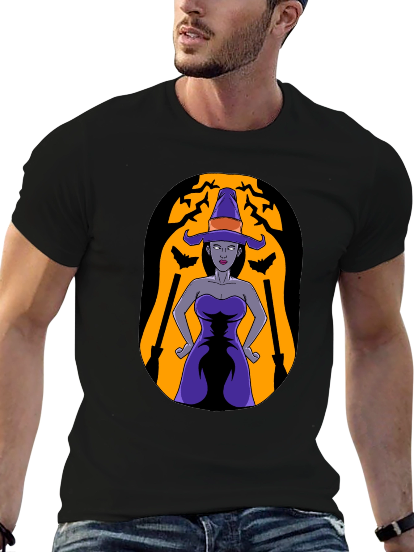 Camiseta Negra con Diseño de Bruja Halloween