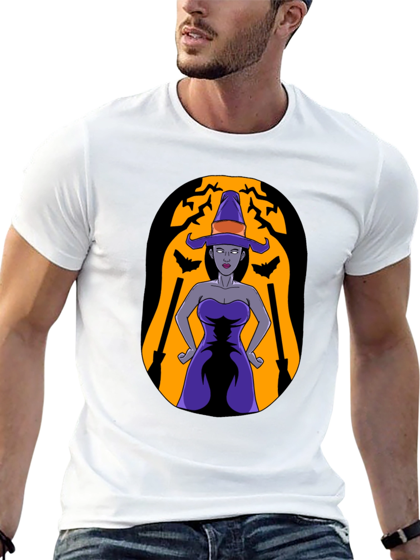 Camiseta Negra con Diseño de Bruja Halloween