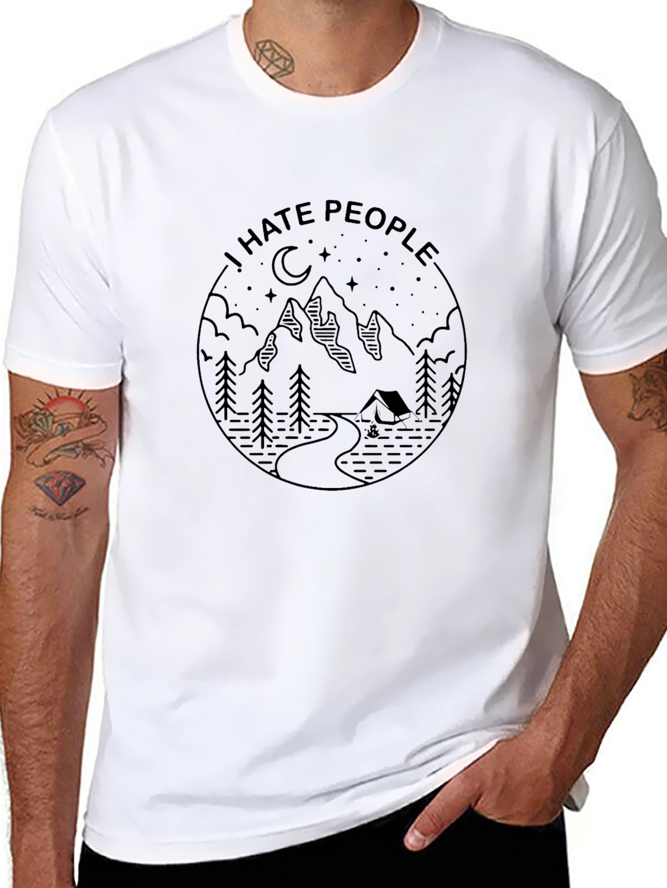Camiseta Negra con Diseño de Montaña I Hate People