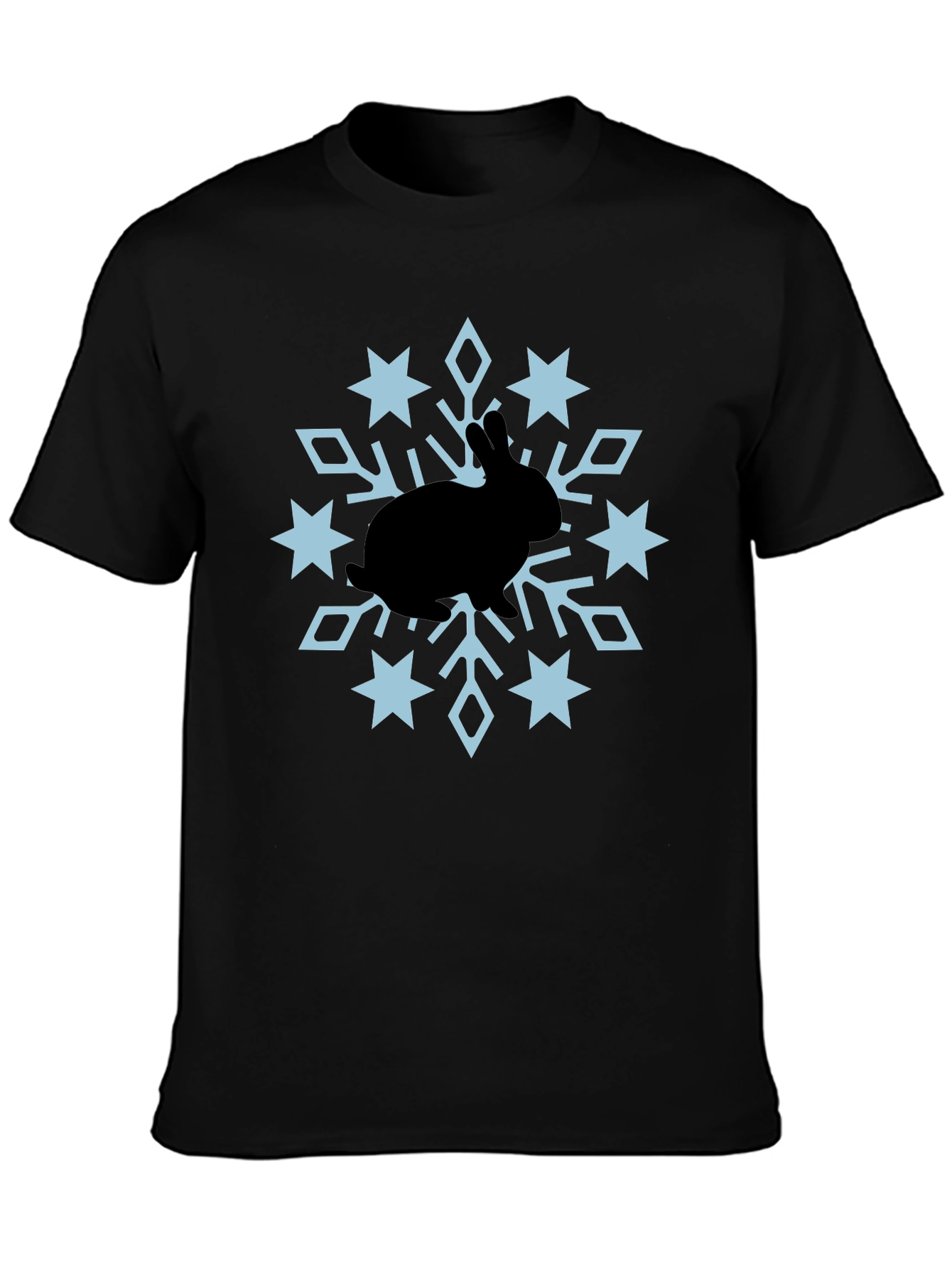 Camiseta Negra Conejo Copo Nieve Diseño Invierno