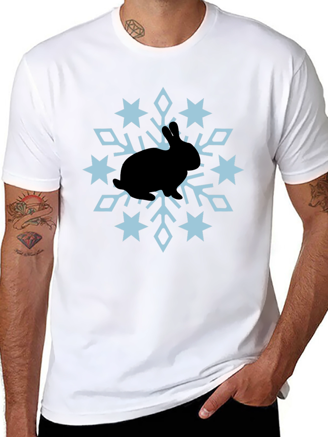 Camiseta Negra Conejo Copo Nieve Diseño Invierno