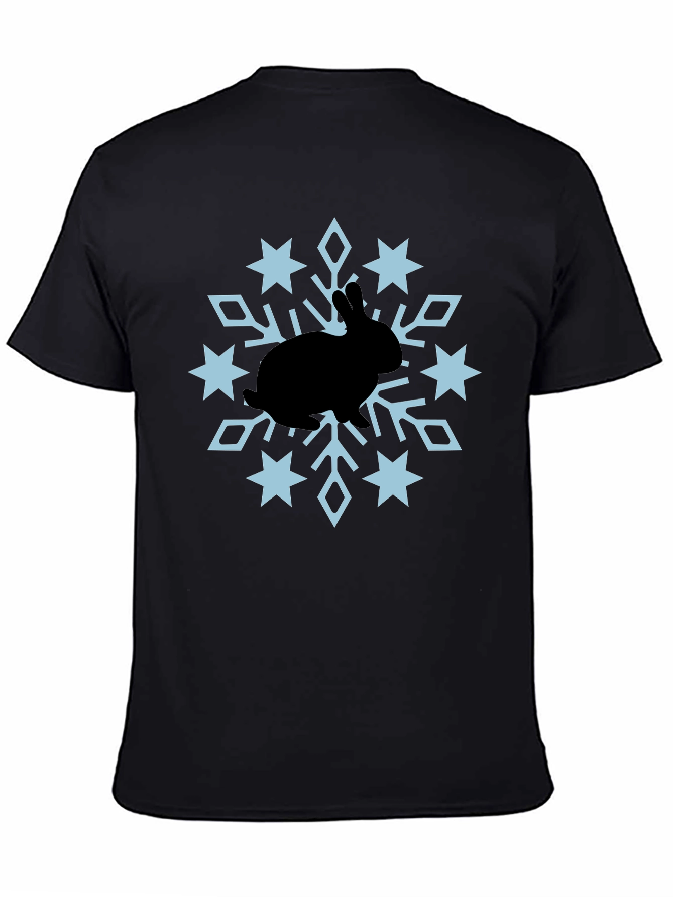 Camiseta Negra Conejo Copo Nieve Diseño Invierno