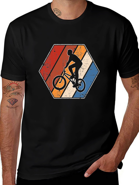 Camiseta Negra con Diseño Retro de Ciclista BMX